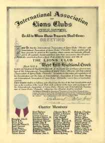 original West Hill - Highland Creek Lions Club charter
